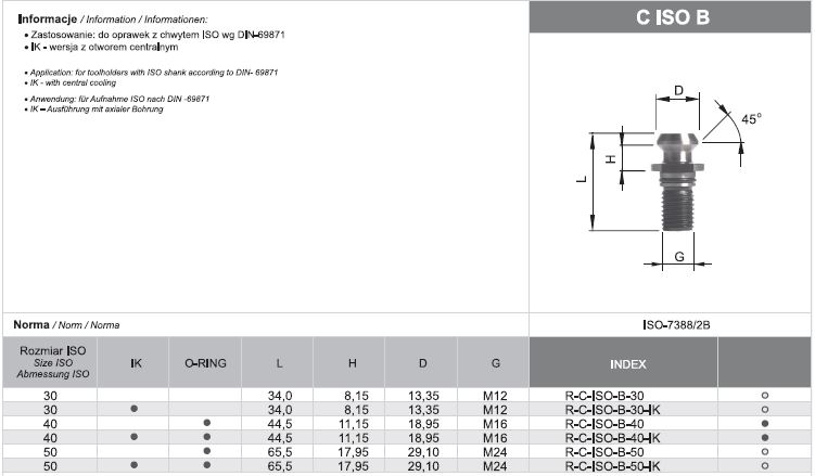 Czop ISO 7388-forma B, IK, Chwyt 40, M16